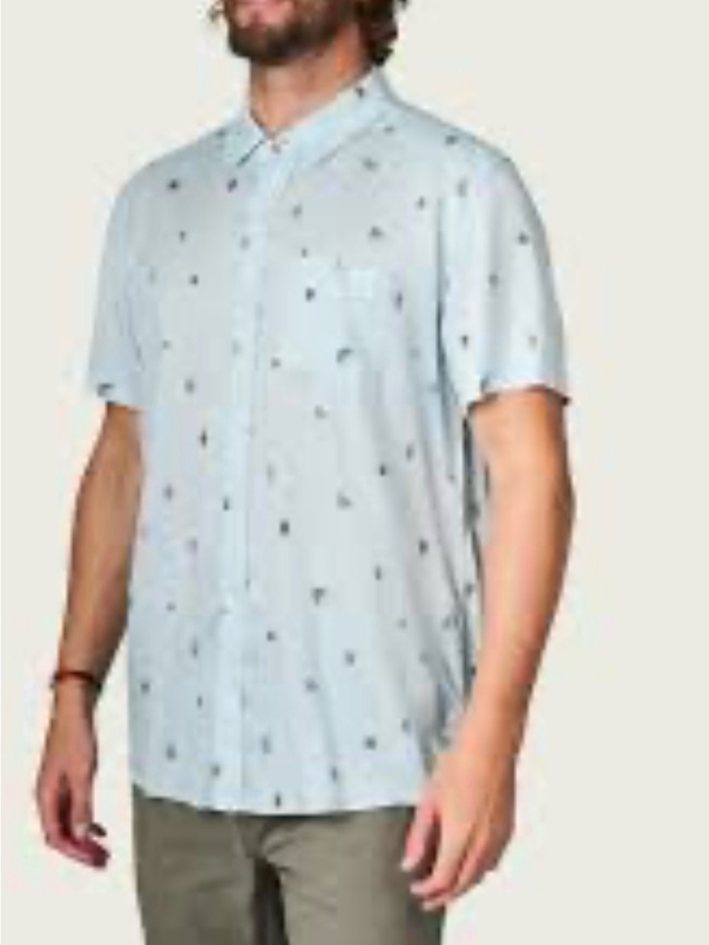 Cotton On Pineapple Short Sleeve Button Up Shirt | Light Blue | Size XLarge